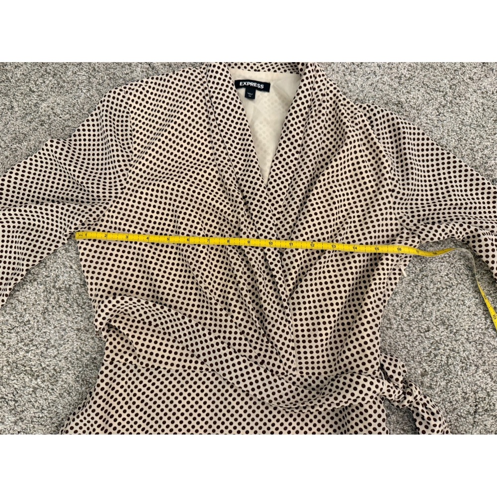 Express Polka Dot Wrap Mini Dress Brown Cream Tiered Ruffle Long Sleeve XS - Picture 9 of 9